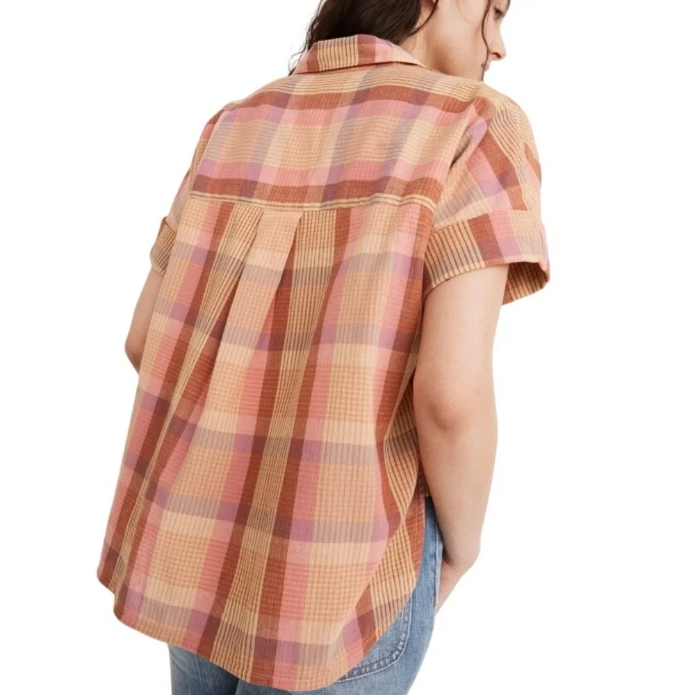 Madewell Women's Neon Madras Plaid Button‎ Short Sleeve Cotton Daily Shirt Small - Picture 11 of 11